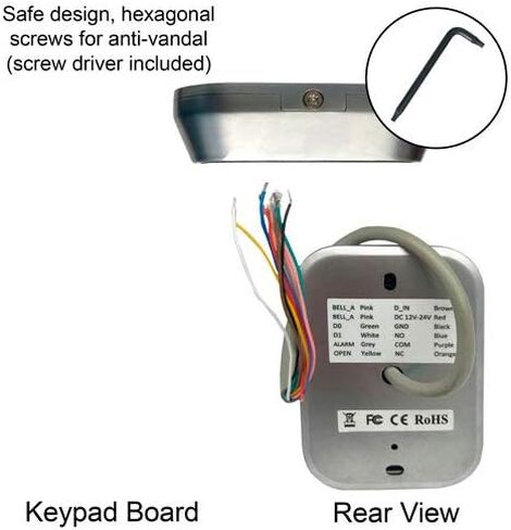Visionis FPC-5684 VIS-3004 Access Control Indoor + Outdoor Rated IP68 Metal Keypad + Reader Standalone + Wiegand 26, No Software, EM Cards, 1000 Users + Pack of 10 Key Fobs in Saudi Arabia