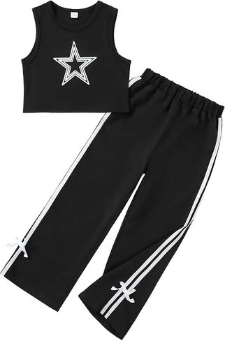 مجموعة ملابس للفتيات مكونة من قطعتين بأكمام قصيرة وقميص قصير وبنطلون رياضي بخطوط جانبية in Kuwait