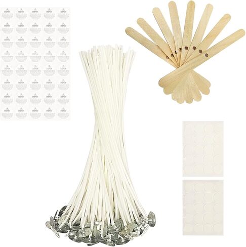 100 pcs 6" ECO Candle Wicks for Candle Making Coated with Natural Soy Wax, Low Smoke Cotton Threads Woven with Paper with 20 pcs Candles Wicks Stickers & Wicks Centering Device in Saudi Arabia