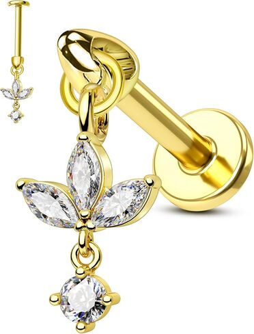 cocharm 16g زهرة الغضروف القرط العمودي الحلزون ثقب المجوهرات، شقة الظهر ثقب مسمار للغضروف، تصميم استرخى، الذهب والفضة لهجة الفص اللولب القرط مسمار in Kuwait