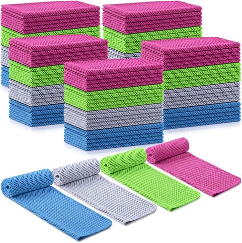 Shellwei 100 Pcs Cooling Towels Bulk 32 x 12 Inch Ice Towel Bulk Cooling Rag for Face and Neck Soft Breathable Microfiber Cloth Chilly Quick Cold for Gym Sport Golf Running Stay Cold (Multicolor) in Saudi Arabia