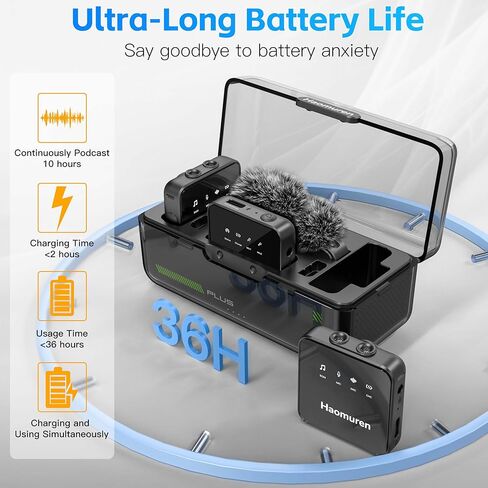 ميكروفون لافالير لاسلكي، ميكروفون صغير ثنائي TX لهواتف iPhone وAndroid، تقليل الضوضاء، متوافق مع iPad والكمبيوتر اللوحي والكمبيوتر الشخصي، التوصيل والتشغيل لتسجيل الكاميرا والفيديو ومدونة الفيديو (أسود داكن) in Kuwait