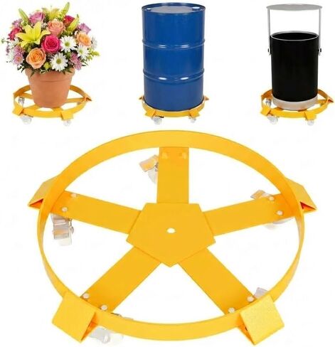 55 Gallon Drum Dolly, 1000 LB Capacity, Heavy Duty Steel Barrel Dolly with 4 Wheels, Industrial Oil Drum Cart for Warehouse Shop Factory, Yellow in Saudi Arabia