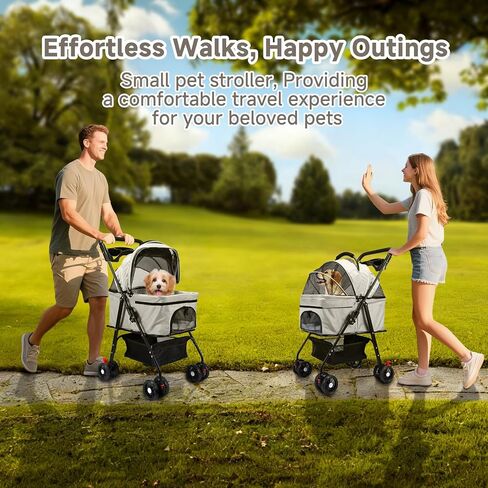Pet Stroller for Small Dogs and Cats with 4 Wheels, Foldable Portable Dog Stroller with Detachable Carrier, Sun Shades, Storage Basket & Cup Holder, Up to 33 lbs in Saudi Arabia