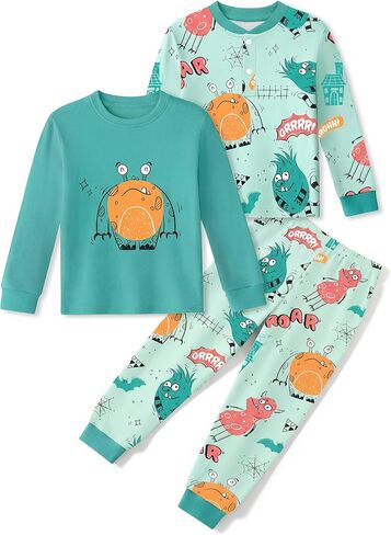 Toddler Pajamas 100% Cotton Kids Pajamas for Boys Girls Long Sleeve Pajama Set 3 Piece Snug Fit Pjs Set 2T-6T in Saudi Arabia