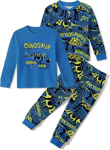 بيجامات للأطفال الصغار 100% قطن بيجامات للأطفال للأولاد والبنات طقم بيجامة بأكمام طويلة مكون من 3 قطع طقم Pjs ملائم تمامًا 2T-6T in Kuwait