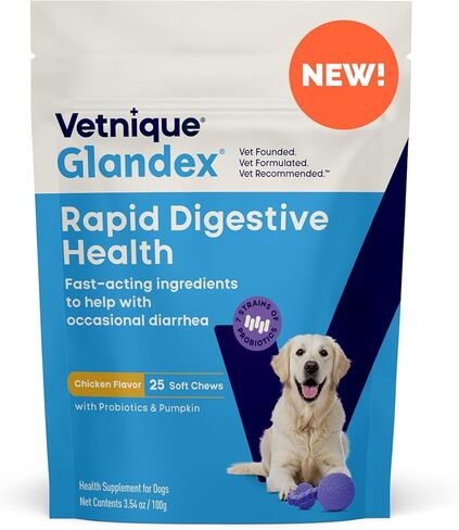 vetnique glandex البروبيوتيك اليومي للكلاب مع البريبايوتكس لدعم صحة الأمعاء مع الألياف والإنزيمات الهضمية، مضغ أو مساحيق بروبيوتيك (مضغ 60ct، مضغ لحم الخنزير المقدد) in Kuwait