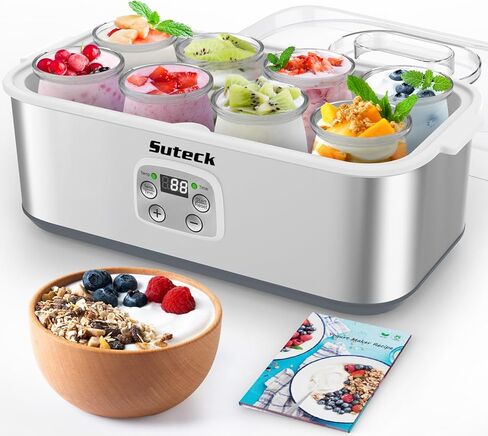 Suteck Yogurt Maker with 8 Glass Jars, Time & Temp Adjustable Control Yogurt Machine, Homemade Greek & Probiotic Yogurt, Automatic Shut-Off, BPA-Free, 48 oz Total, Black in Saudi Arabia