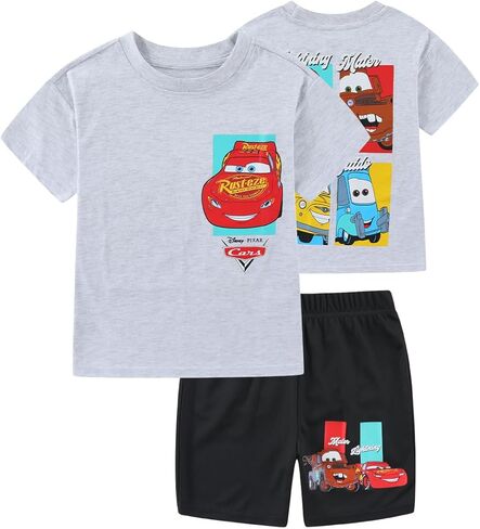 طقم تي شيرت بأكمام قصيرة للأولاد من Disney Cars Lightning McQueen ومجموعة قصيرة شبكية للأطفال الصغار وحتى الأطفال الكبار in Saudi Arabia