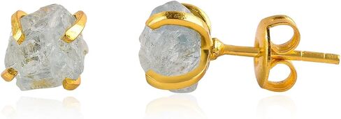 Raw Stone Gold Stud Earrings For Women Natural Raw Gemstone Dainty Pair, Birthstone Energy Crystals Jewelry in 14K Gold Plating Flat Back Stud Earrings Trendy Gifts in Saudi Arabia