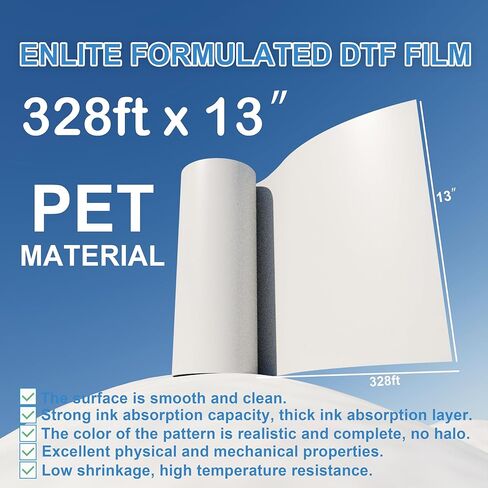 لانسلوت بريميوم DTF نقل فيلم 13 "x328ft A3 + DTF رول فيلم على الوجهين ماتي لفة PET فيلم نقل الحرارة DIY بها بنفسك الطباعة المباشرة على الملابس الداكنة والخفيفة تي شيرت in Kuwait