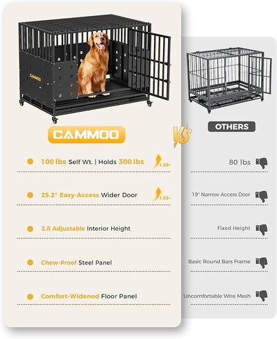 48'' Heavy Duty Dog Crate for Large Dogs, – Upgraded Chew-Proof Panels, Comfort-Widened Floor Panel, Dog Kennel Indoor, Adjustable Internal Height, Easy-Access Wide Door, 4 Lockable Wheels in Saudi Arabia