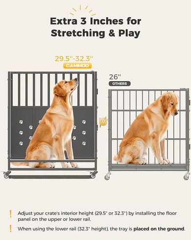 48'' Heavy Duty Dog Crate for Large Dogs, – Upgraded Chew-Proof Panels, Comfort-Widened Floor Panel, Dog Kennel Indoor, Adjustable Internal Height, Easy-Access Wide Door, 4 Lockable Wheels in Saudi Arabia
