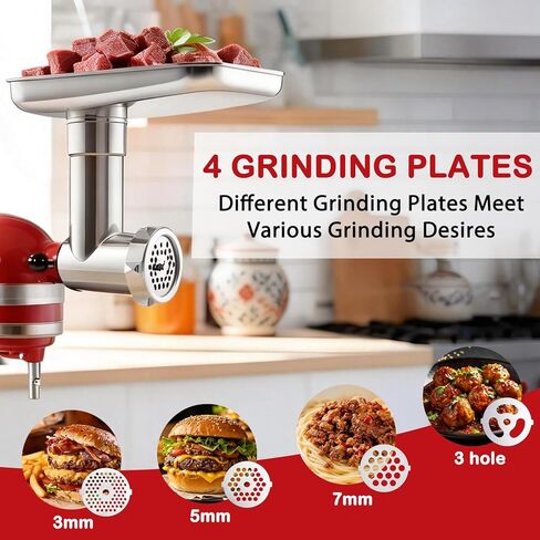 Metal Meat Grinder Attachment for KitchenAid Stand Mixer, with 4 Grinding Plates and Cleaning Brush in Saudi Arabia