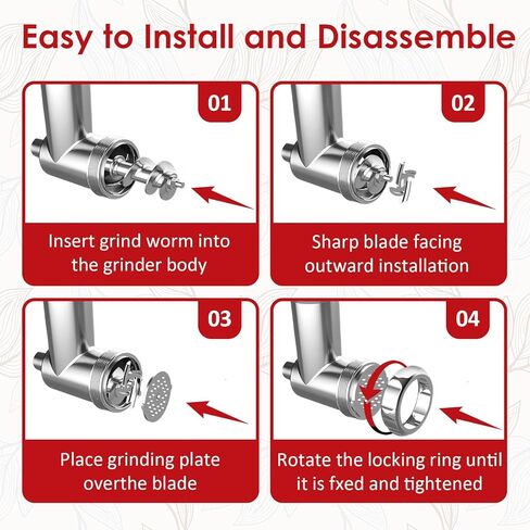 Metal Meat Grinder Attachment for KitchenAid Stand Mixer, with 4 Grinding Plates and Cleaning Brush in Saudi Arabia