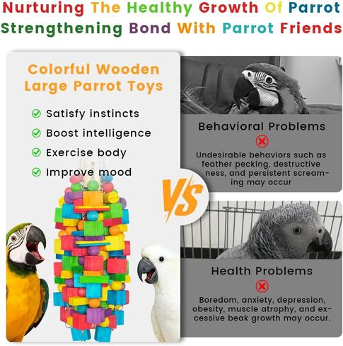 Extra Large Bird Toys for Macaws Chew Natural Wood Parrot Toy Hanging Bird Cage Toy with Stainless Steel Chain and Hook Up for Medium and Large Parrot Cockatoos, African Greys in Saudi Arabia