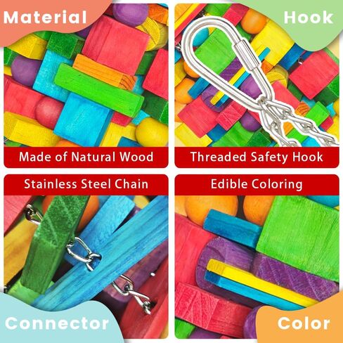 Extra Large Bird Toys for Macaws Chew Natural Wood Parrot Toy Hanging Bird Cage Toy with Stainless Steel Chain and Hook Up for Medium and Large Parrot Cockatoos, African Greys in Saudi Arabia