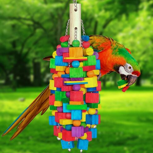 Extra Large Bird Toys for Macaws Chew Natural Wood Parrot Toy Hanging Bird Cage Toy with Stainless Steel Chain and Hook Up for Medium and Large Parrot Cockatoos, African Greys in Saudi Arabia