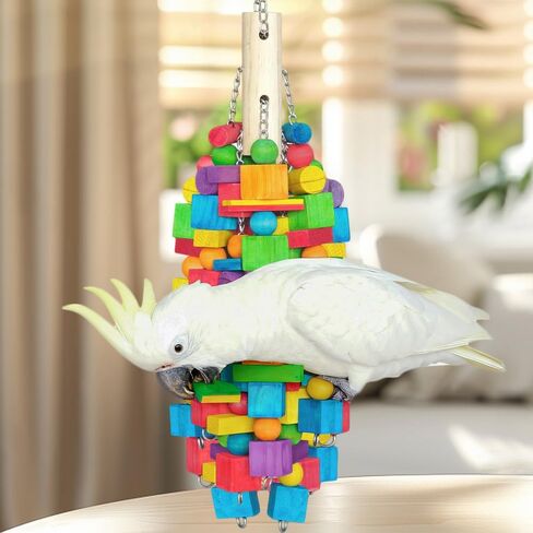 Extra Large Bird Toys for Macaws Chew Natural Wood Parrot Toy Hanging Bird Cage Toy with Stainless Steel Chain and Hook Up for Medium and Large Parrot Cockatoos, African Greys in Saudi Arabia