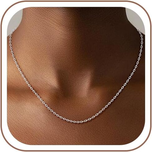 18K Gold Plated 925 Sterling Silver Chain Necklace for Women, 1mm Cable Chain Necklace Dainty Thin Silver Chain Necklaces Jewelry Gifts for Women in Saudi Arabia