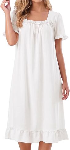 Bloggerlove Nightgown for Women Short Sleeve Lightweight House Dress Ruffle Hem Night Gown Long Lounge Dresses with Pockets in Saudi Arabia