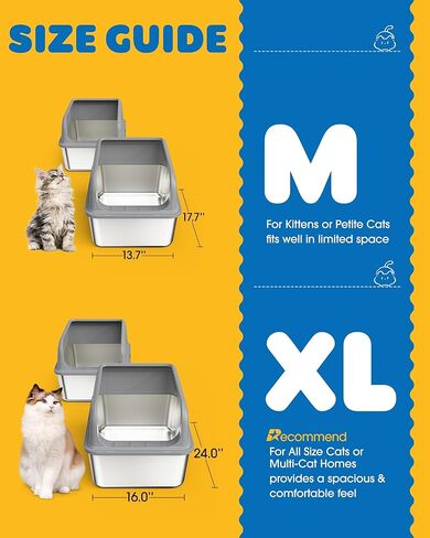 2-Pack Stainless Steel Cat Litter Box for Kitty with Scoops, Non-Stick & Easy-to-Clean Metal Cat Litter Box with Leakproof Enclosure, Grey in Saudi Arabia