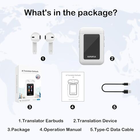 Xupurtlk AI Translation Earbuds Real Time, 120 Offline Packages Audifonos Traductores Inglés Español, Language Translator Earbuds with 74 Online Languages, A8 Translator Device for Travel/Business in Saudi Arabia