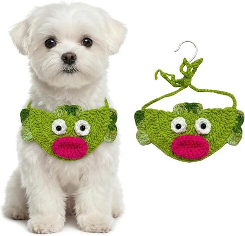 Cat Christmas Scarf Handmade 100% Cotton Kitten Santa Custume Rabbit Puppy Festive Collar Holiday Accessories for Knitted Small Dogs Pet Chirstmas Costumes (Christmas Tree Scarf) in Saudi Arabia