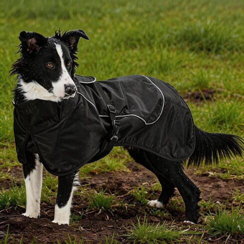 Dog Winter Raincoat, Waterproof Warm Jacket with Velvet Lining for Cold Weather, Windproof Insulated Rain Coat with Reflective Strips for Big Dog (Black, Large) in Saudi Arabia