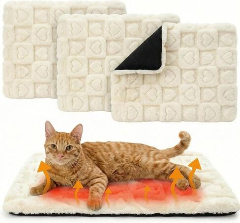 3 Pack Self Warming Cat Bed Mat Self Heating Pet Pad 15 x 20 Inch Soft Fluffy Heart Winter Thermal Pet Pad Non Slip Washable Kennel Crate Bed Mat for Indoor Outdoor Cat Dog Puppy(Gray) in Saudi Arabia