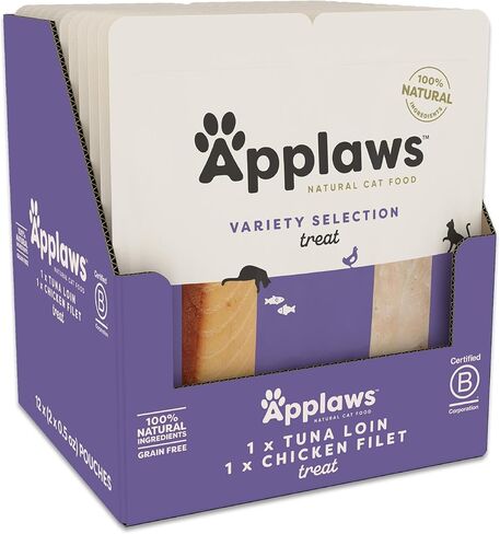 Applaws Natural Cat Treats, Grain-Free, High-Protein Whole Chicken & Tuna Loins, Single-Ingredient Healthy Snack for Cats (12 x 1.06 oz Loins) in Saudi Arabia