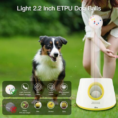 HETOO Automatic Ball Launcher for Dogs: Balls Launcher for Dogs - Automatic Tennis Ball Thrower for Dog, with 6 Balls- Interactive Dog Toys - Small/Medium Sized Launchers- Yellow in Saudi Arabia