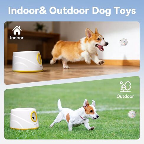 HETOO Automatic Ball Launcher for Dogs: Balls Launcher for Dogs - Automatic Tennis Ball Thrower for Dog, with 6 Balls- Interactive Dog Toys - Small/Medium Sized Launchers- Yellow in Saudi Arabia
