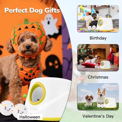 HETOO Automatic Ball Launcher for Dogs: Balls Launcher for Dogs - Automatic Tennis Ball Thrower for Dog, with 6 Balls- Interactive Dog Toys - Small/Medium Sized Launchers- Yellow in Saudi Arabia