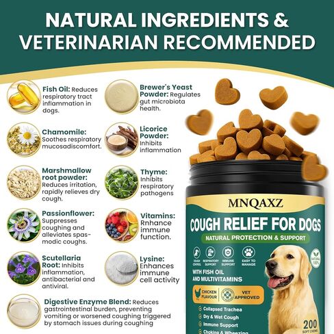 Dog Cough Relief Chews,Kennel Coughing Treatment,Natural Herbal Formula, Relief for Cough and Breathing Discomfort-100% Natural Respiratory Support,Safe Suppressant Treats in Kuwait