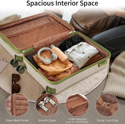 مجموعة حقائب حمل مكونة من 3 قطع، حقيبة ABS صلبة خفيفة الوزن مزودة بعجلات، مقاس 20 بوصة 22x14x9 معتمدة من شركة الطيران، كاكي in Kuwait