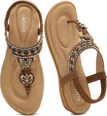 Reimferce Womens Dressy Flat Sandals: Elastic Ankle Strap & Non-Slip Outsole for Daily Walking in Summer - Breathable Cushioned Footbed for All-Day Comfort - Fashion Ladies in Saudi Arabia