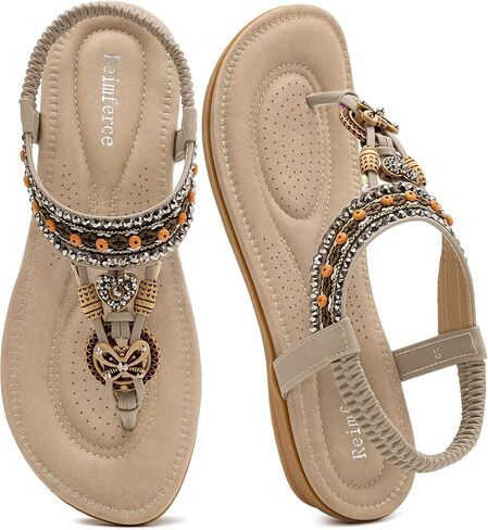 Sandals Women Dressy Flats: Bohemian Flat Sandals for Women Comfortable Summer Casual Flip Flops Elastic Ankle Strap in Saudi Arabia