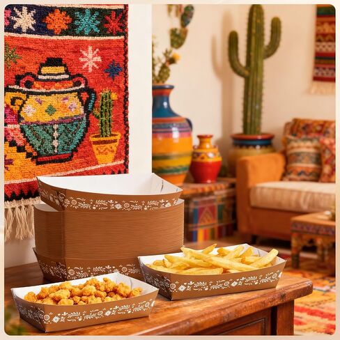 50 Pcs Mexican Snack Trays, Cielito Lindo Party Decoration, Platos De Barro Mexicanos Paper Food Trays Fiesta Decor for Cielito Lindo Baby Shower Mexican Party Supplies Cinco De Mayo Favor in Kuwait