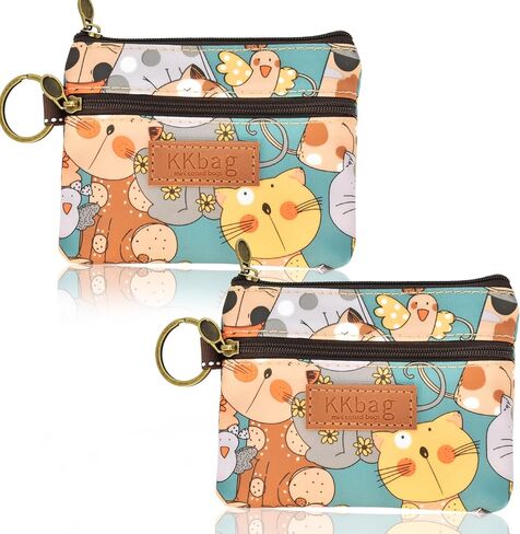 2 Pack Coin Purse Pouch Small Wallets Woman Men Cute Change Purse Kawaii Coin Bag with Keyring Mini Zipper Pouch for Coins Cards Keys, Cat Green & Cat Green in Saudi Arabia