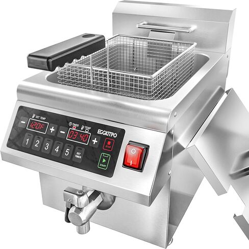 EGGKITPO 240V 7000W Commercial Induction Fryer 12L×2(25.4 QT) Electric Deep Fryer with Solid Baskets, 60 Minutes Timer Oil Drain Stainless Steel Bulid for Large Restaurant or Business Use in Saudi Arabia