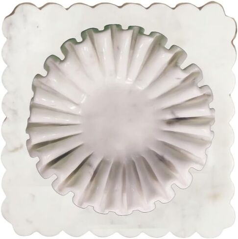 White Marble Scalloped Serving Board Marble Cheese Board Marble Chopping Board Fluted Plate Marble Decorative Plate Cheese Platter Board (1 piece Serving Board) in Saudi Arabia