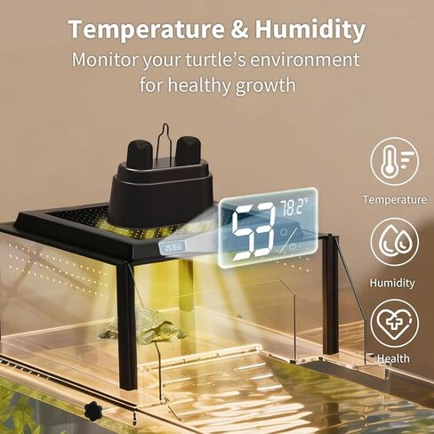 منصة تشمس السلحفاة المطورة للسلاحف المائية، حوض سلحفاة من الأكريليك الشفاف مع غطاء شبكي معدني قابل للطي، منحدر غير قابل للانزلاق وتصميم مقاوم للهروب، يناسب أحواض السمك مقاس 17-19 بوصة in Saudi Arabia