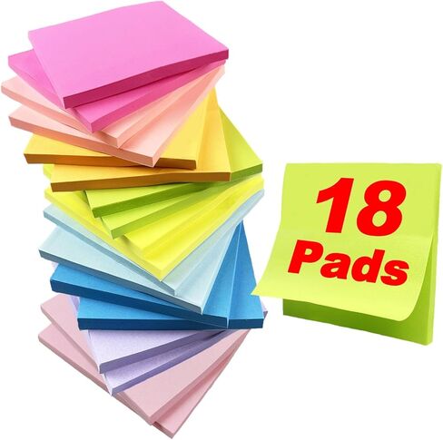 Sticky Notes, 18 Pads, 3 x 3 inches, Multi-Color, Self-Stick Pads, 56 Sheets/Pad, School Supplies and Office Products(A-18 Pads) in Saudi Arabia