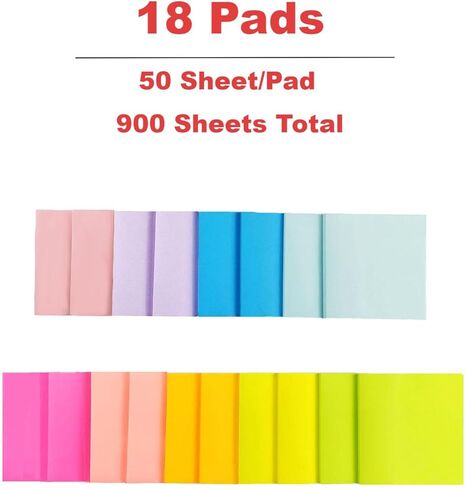 Sticky Notes, 18 Pads, 3 x 3 inches, Multi-Color, Self-Stick Pads, 56 Sheets/Pad, School Supplies and Office Products(A-18 Pads) in Saudi Arabia