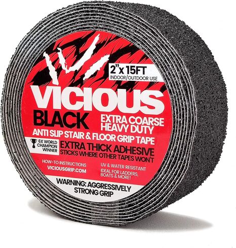 Vicious Black Extra Coarse Heavy Duty Anti Slip Safety Traction Tape | 4 Inch x 12 Feet | Indoor Outdoor Industrial Commercial Use | Waterproof, Oil Resistant, Durable in Saudi Arabia