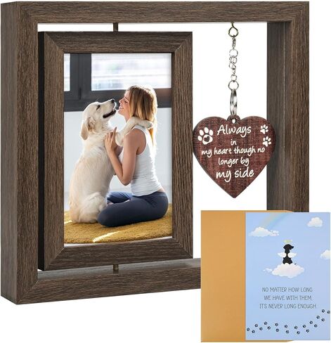 Dog Memorial Gifts – Rainbow Bridge Pet Loss Picture Frame with Rotating Double-Sided 4x6 Display, Wooden Pet Memorial Frame with Hanging Heart Charm, Sympathy Gift for Loss of Dog or Cat in Saudi Arabia