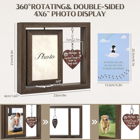 Dog Memorial Gifts – Rainbow Bridge Pet Loss Picture Frame with Rotating Double-Sided 4x6 Display, Wooden Pet Memorial Frame with Hanging Heart Charm, Sympathy Gift for Loss of Dog or Cat in Saudi Arabia