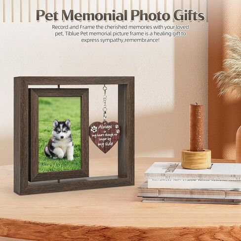 Dog Memorial Gifts – Rainbow Bridge Pet Loss Picture Frame with Rotating Double-Sided 4x6 Display, Wooden Pet Memorial Frame with Hanging Heart Charm, Sympathy Gift for Loss of Dog or Cat in Saudi Arabia
