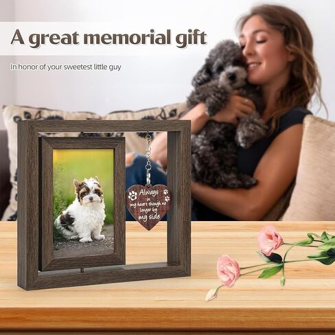 Dog Memorial Gifts – Rainbow Bridge Pet Loss Picture Frame with Rotating Double-Sided 4x6 Display, Wooden Pet Memorial Frame with Hanging Heart Charm, Sympathy Gift for Loss of Dog or Cat in Saudi Arabia
